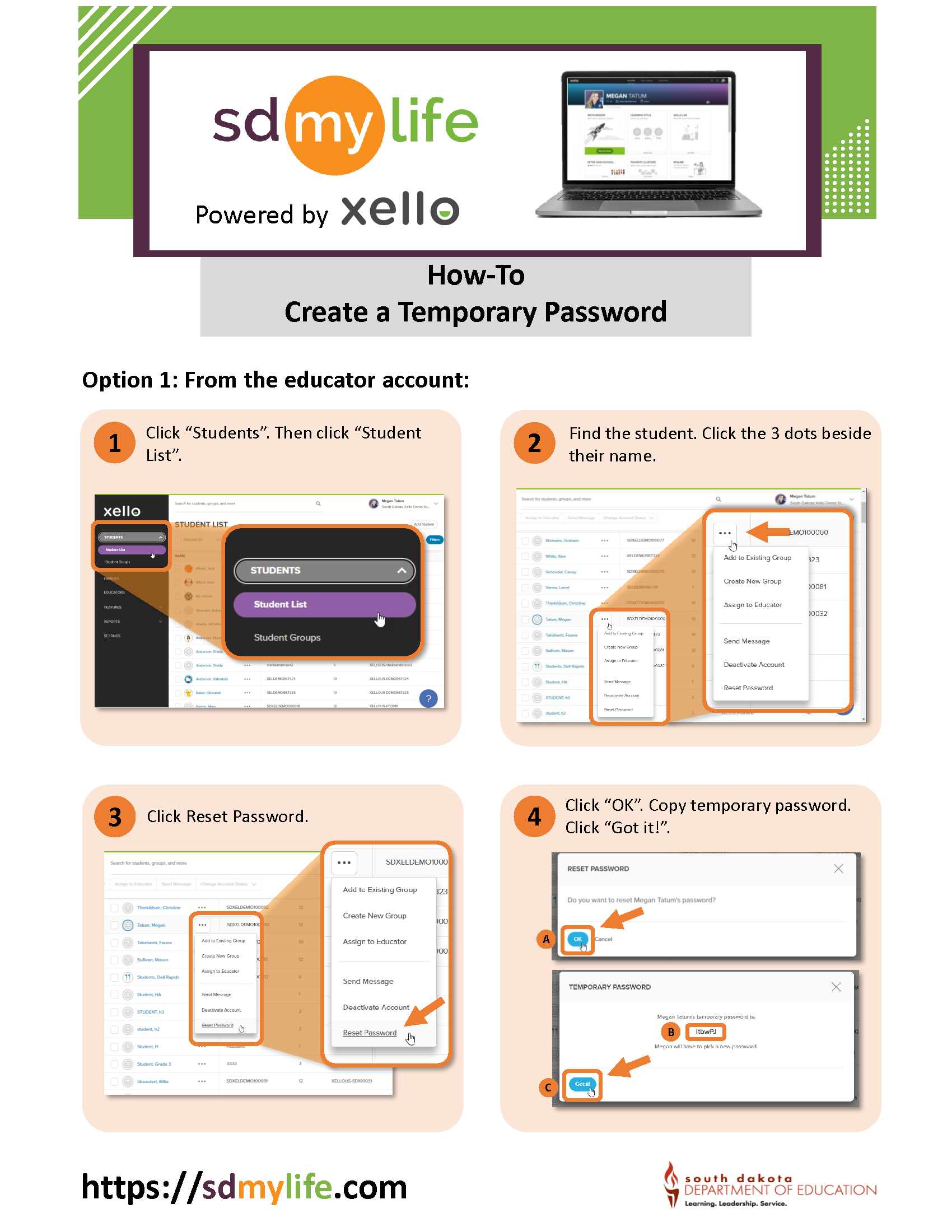 SD My Life How to Create a Temp Password Page 1